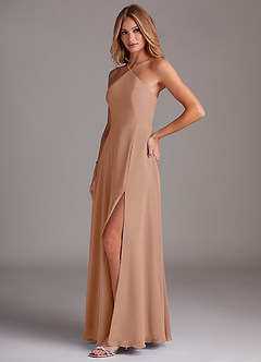 Azazie Bailey Bridesmaid Dresses Champagne Rose A-Line Halter Side Slit Chiffon Dress image3