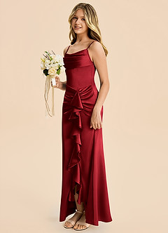 Azazie Rosalia Junior Scarlet Sheath Pleated Stretch Satin Dress image3