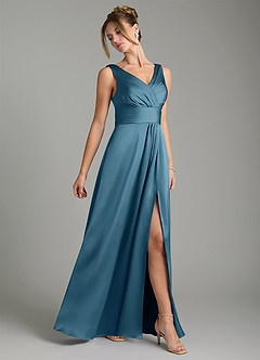 Azazie Karina Robes de demoiselle d'honneur Robe Trapèze en Satin extensible Plissée Bermude image4