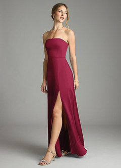 Azazie Wren Vestidos de damas de honor Vestido de Borgoña de Satén Elástico de Corte en A Convertible con Sin tirantes image5