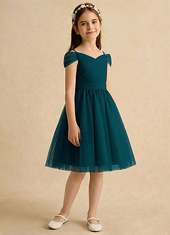 Azazie Lila Girls Formal Robe Demoiselle D'honneur Fillette Robe Trapèze en Tulle Épaule décolletée Vert Pin image5