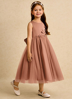 Azazie Malva Flower Girl Dresses Bronzer Ball-Gown Bow Tulle Dress image4