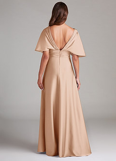 Azazie Pamela Robes de demoiselle d'honneur Robe Trapèze en Satin extensible Plissée Rose Perle image2