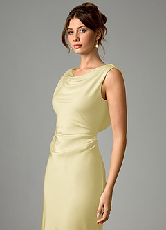 Azazie Kieryn Bridesmaid Dresses Lemon Sorbet Mermaid Pleated Stretch Satin Dress image4