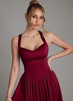 Azazie Francis Bridesmaid Dresses Burgundy A-Line Corset Stretch Satin Dress image4