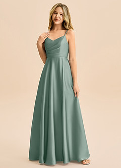 Azazie Rumi Junior Silver Sage A-Line Pleated Stretch Satin Dress image3