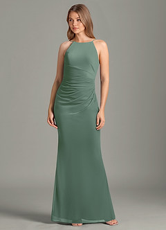 Azazie Sorcha Bridesmaid Dresses Eucalyptus Mermaid Pleated Mesh Dress image3