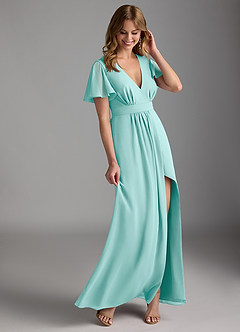 Azazie Zaniah Bridesmaid Dresses Aqua A-Line Chiffon Dress image6