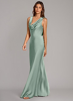 Azazie Cheryl Bridesmaid Dresses Agave Mermaid Stretch Satin Dress image3