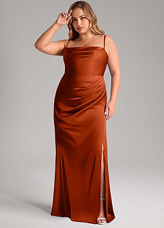 Azazie Leonis Bridesmaid Dresses Paprika Mermaid Pleated Stretch Satin Convertible Dress image11