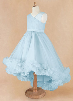 Azazie Lottie vestidos de niña de las flores Vestido de Azul Cielo de Satén de Corte En A con Hombro unilateral image7