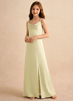 Azazie Shira Girls Formal Flower Girl Dresses Lemon Sorbet A-Line Pleated Stretch Satin Dress image3