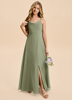 Azazie Gia Junior Pistachio A-Line Pleated Chiffon Dress image6