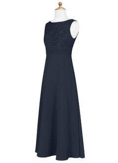 Azazie Snow Junior Dark Navy A-Line Lace Chiffon Dress image9