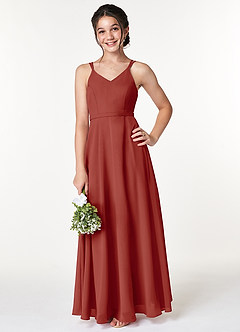 Azazie Janine Junior Terracotta A-Line Chiffon Dress image1