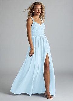 Azazie Aziza Bridesmaid Dresses Sky Blue A-Line V-Neck Pleated Chiffon Dress image3