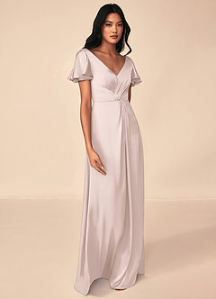 Azazie Soren Bridesmaid Dresses Blushing Pink A-Line Pleated Stretch Satin Dress image4