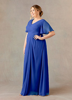 Azazie Morning Glory Mother of the Bride Dresses Royal Blue A-Line V-Neck Ruched Chiffon Dress image7