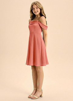 Azazie Anselie Junior Linia A Pofałdowany Satyna elastyczna Mini Młodsza druhna Sukienka image4