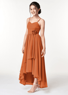 Azazie Catalina Junior Cinnamon A-Line Ruched Chiffon Dress image3