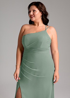 Azazie Eren Vestidos de damas de honor Vestido de Salvia Plateada de Gasa de Corte Recto con Hombro unilateral image13