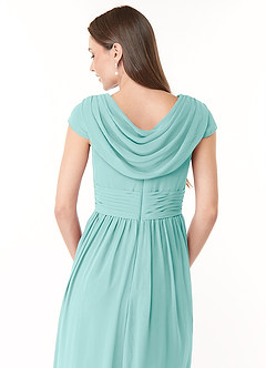 Azazie Organa Bridesmaid Dresses Aqua A-Line Pleated Chiffon Dress image6