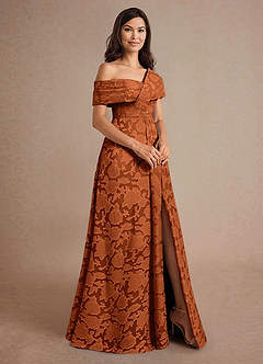 Azazie Milton Mother of the Bride Dresses Burnt Orange A-Line Pleated Floral Burnout Dress image3