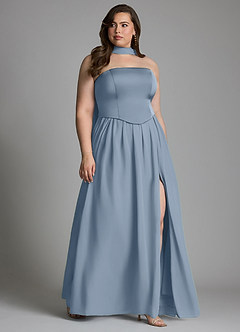 Azazie Cadence Bridesmaid Dresses Dusty Blue A-Line Corset Stretch Satin Convertible Dress image11