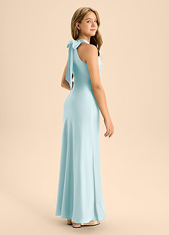 Azazie Doretta Junior Sea Glass A-Line Pleated Stretch Satin Dress image1