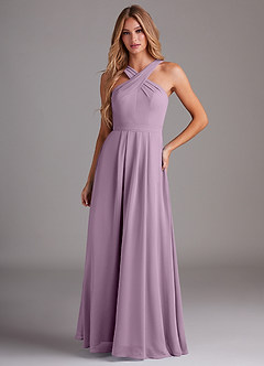 Azazie Dixie Vestidos de damas de honor Vestido de Glicinia de Gasa de Corte en A con Halter Plisado image1