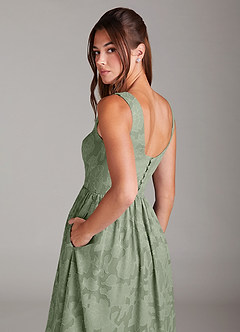 Azazie Alissa Bridesmaid Dresses Agave A-Line with Pockets Floral Burnout Dress image2
