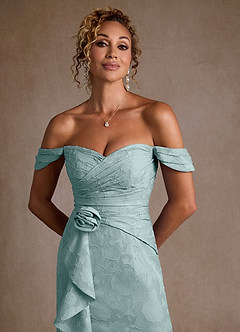 Azazie Irene Final Sale Mist A-Line Off the Shoulder Floral Burnout Dress image6