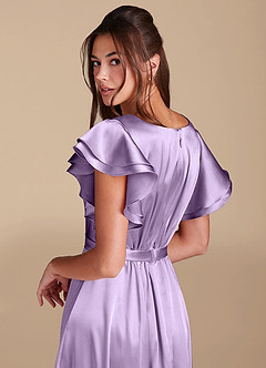 Azazie Daphne Abiti da damigella modesti Abito A-Line Increspato Raso Metallizzato Floor-Length image6