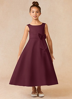 Azazie Lindy vestidos de niña de las flores Vestido de Cabernet de Satin Mate de Acampanado con Plisado image2