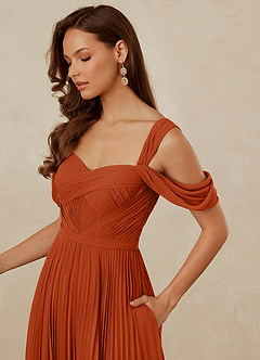 Christian Siriano Bridal for Azazie 1013 Bridesmaid Dresses Burnt Orange A-Line Off the Shoulder Chiffon Dress image6