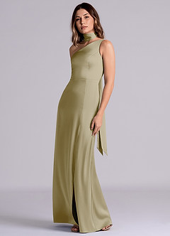 Azazie Philana 신부 들러리 드레스 A라인 한쪽 어깨 스트레치 새틴 바닥 길이 드레스 image6