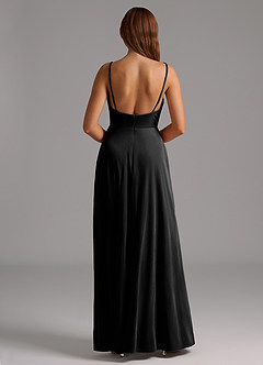 Azazie Sarella Bridesmaid Dresses Black A-Line Pleated Velvet Dress image2