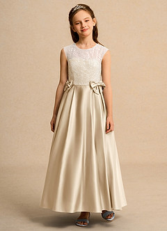 Azazie Candy Girl Abiti da Ragazza di Fiori Abito Principessa in Raso Opaco Fiocco Champagne image6