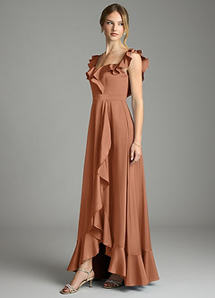 Azazie Lyra Bridesmaid Dresses Bronzer A-Line Off the Shoulder Stretch Satin Convertible Dress image4