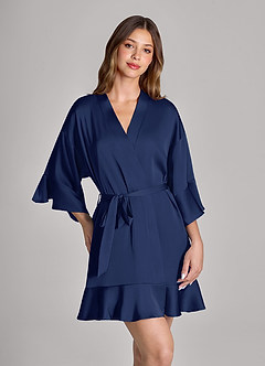 front Matching Color Personalized Embroidered Name 2-Piece Ruffle Satin Robe and Slip Set