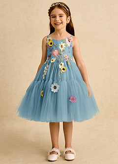 Azazie Osea Blumenmädchenkleider Ballkleid Plissee Tüll Kleid Stimmungsvolles Blau image4