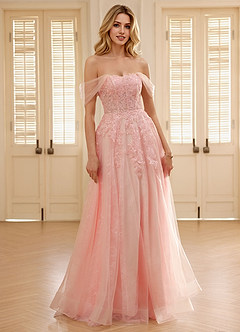 Nuvia Rose Pâle Robe de bal trapèze en dentelle image4