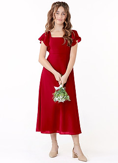 Azazie Bondi Junior Scarlet A-Line Ruched Chiffon Dress image1
