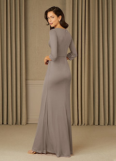 Azazie Rosena Final Sale Taupe Sheath Pleated Mesh Dress image4