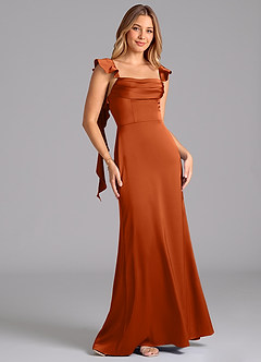 Azazie Adi Robes de demoiselle d'honneur Robe Trapèze en Satin extensible Plissée Orange Brûlée image5