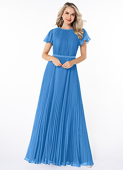 Azazie Kara Modest Bridesmaid Dresses A-Line Pleated Chiffon Floor-Length Dress image4