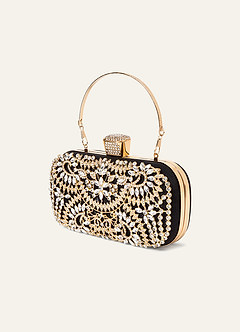 front Crystal And Rhinestone Embellished Clutch Bag