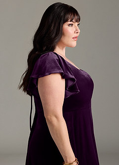 Azazie Bondi Bridesmaid Dresses Grape A-Line Side Slit Velvet Dress image12