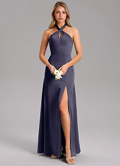 Azazie Tracie Bridesmaid Dresses Stormy A-Line Side Slit Stretch Satin Dress image1