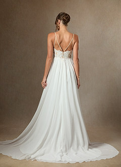 Azazie Gala Hochzeitskleider A-Linie Spitze Chiffon Kleid Diamantweiß Champagner image2
